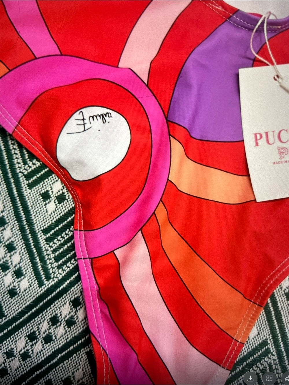 Emilio Pucci Red Pink Orange Abstract Swirl One-Piece - Picture 5 of 9